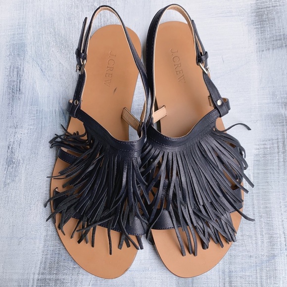 J. Crew Shoes - J. CREW Slingback Fringe Sandals Navy